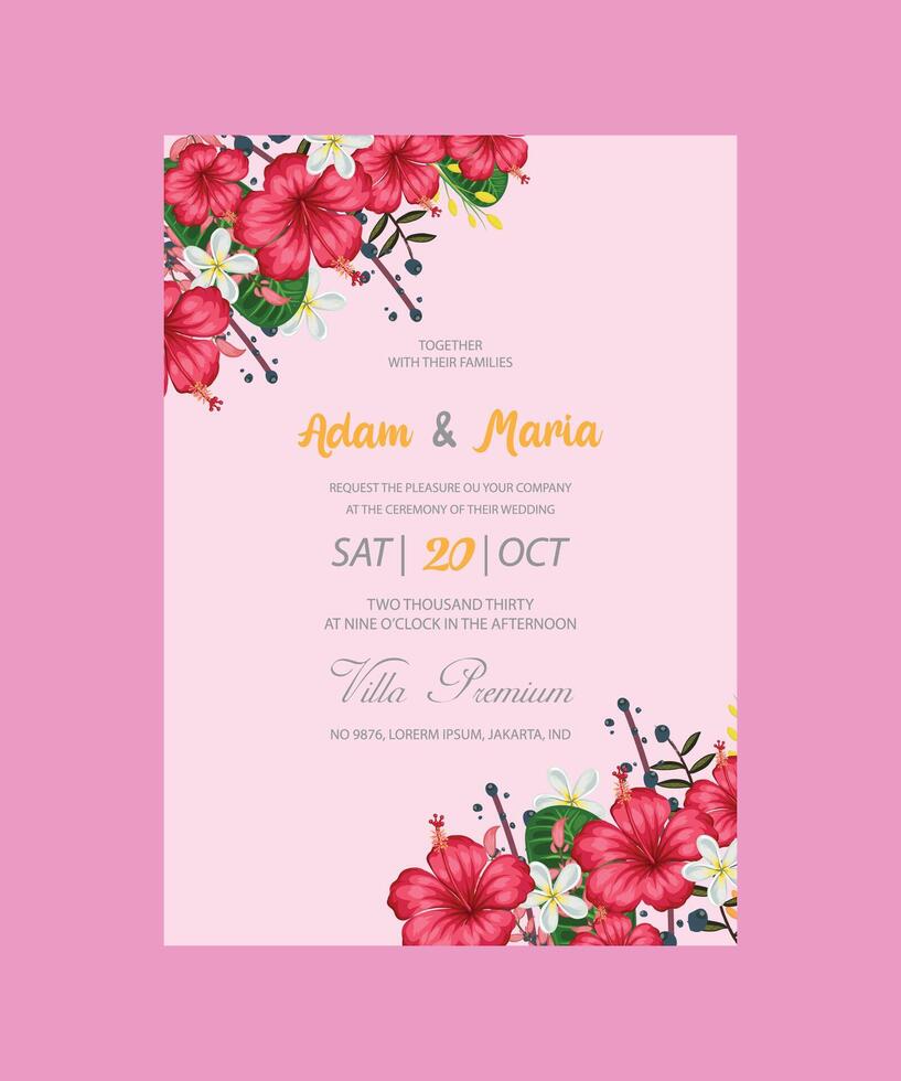 Wedding invitation with a red rose painting theme vector