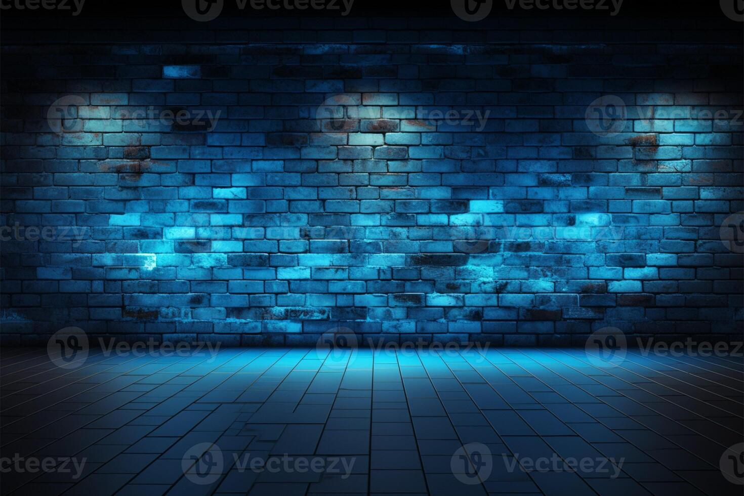 ai generado cyberpunk estética 3d representación de un oscuro azul ladrillo pared foto