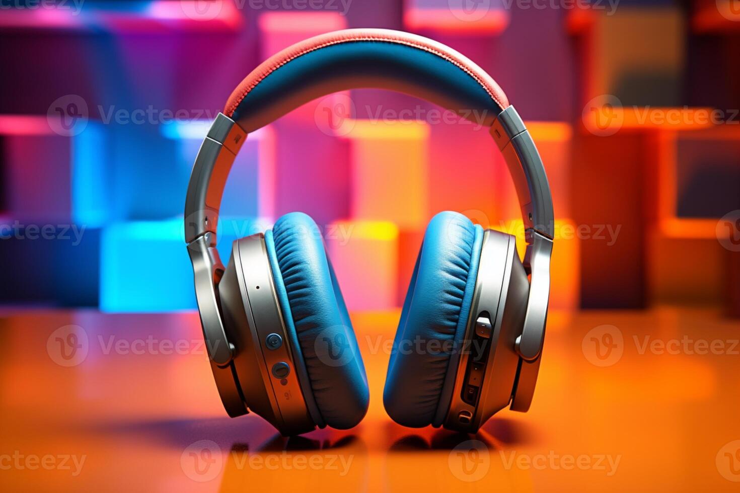 AI generated Vibrant beats Headphones on a colored background, perfect music banner photo