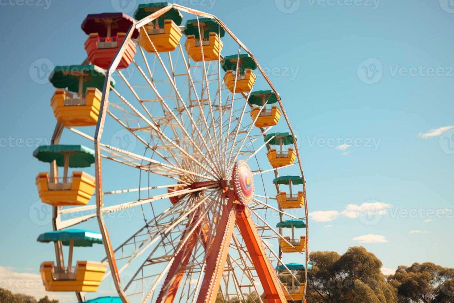 AI generated Vintage amusement Old Ferris wheel brings fun to kids photo