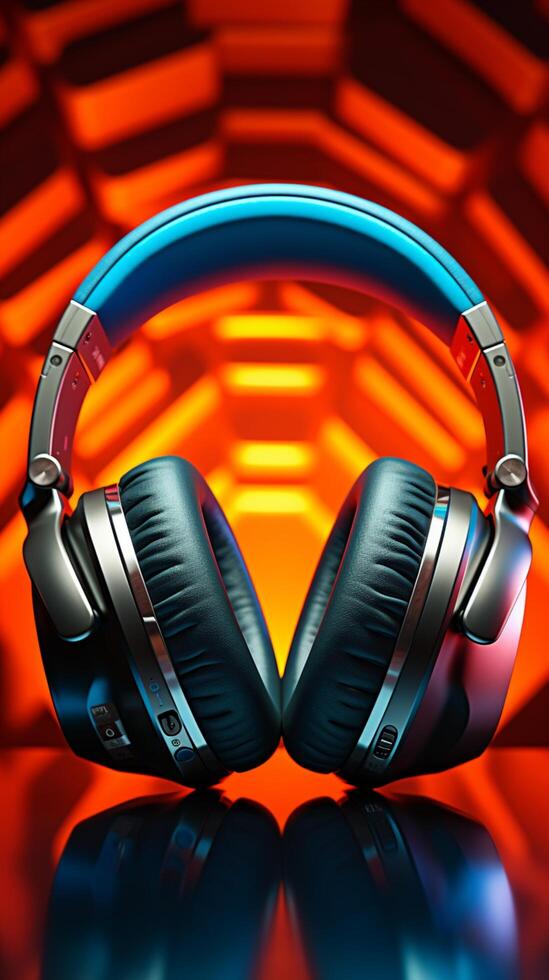 AI generated Vibrant beats Headphones on a colored background, perfect music banner Vertical Mobile Wallpaper photo