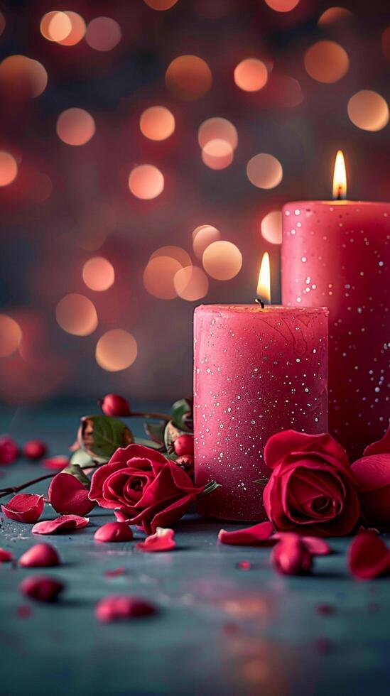 AI generated Romantic ambiance Handmade candles themed for Valentines Day with text space Vertical Mobile Wallpaper photo