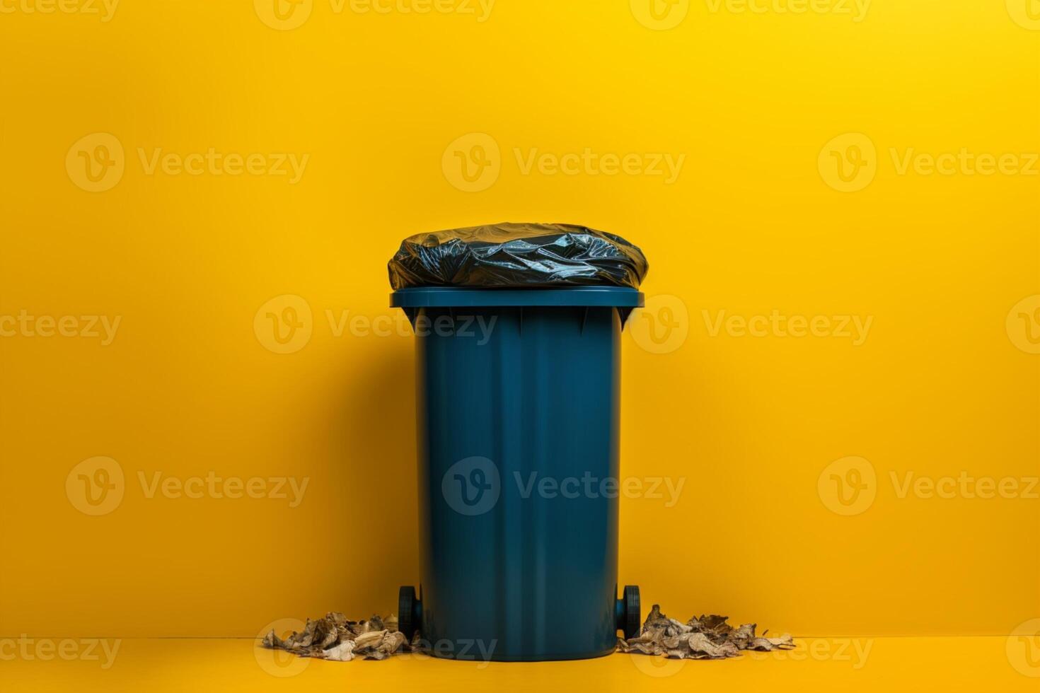 AI generated Eco conscious design Garbage bin on yellow background promotes environmental awareness photo