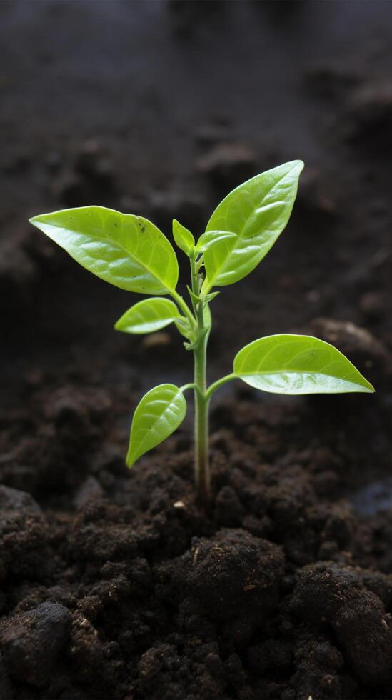 AI generated Green growth Top view of young avocado plant emerging from soil Vertical Mobile Wallpaper photo