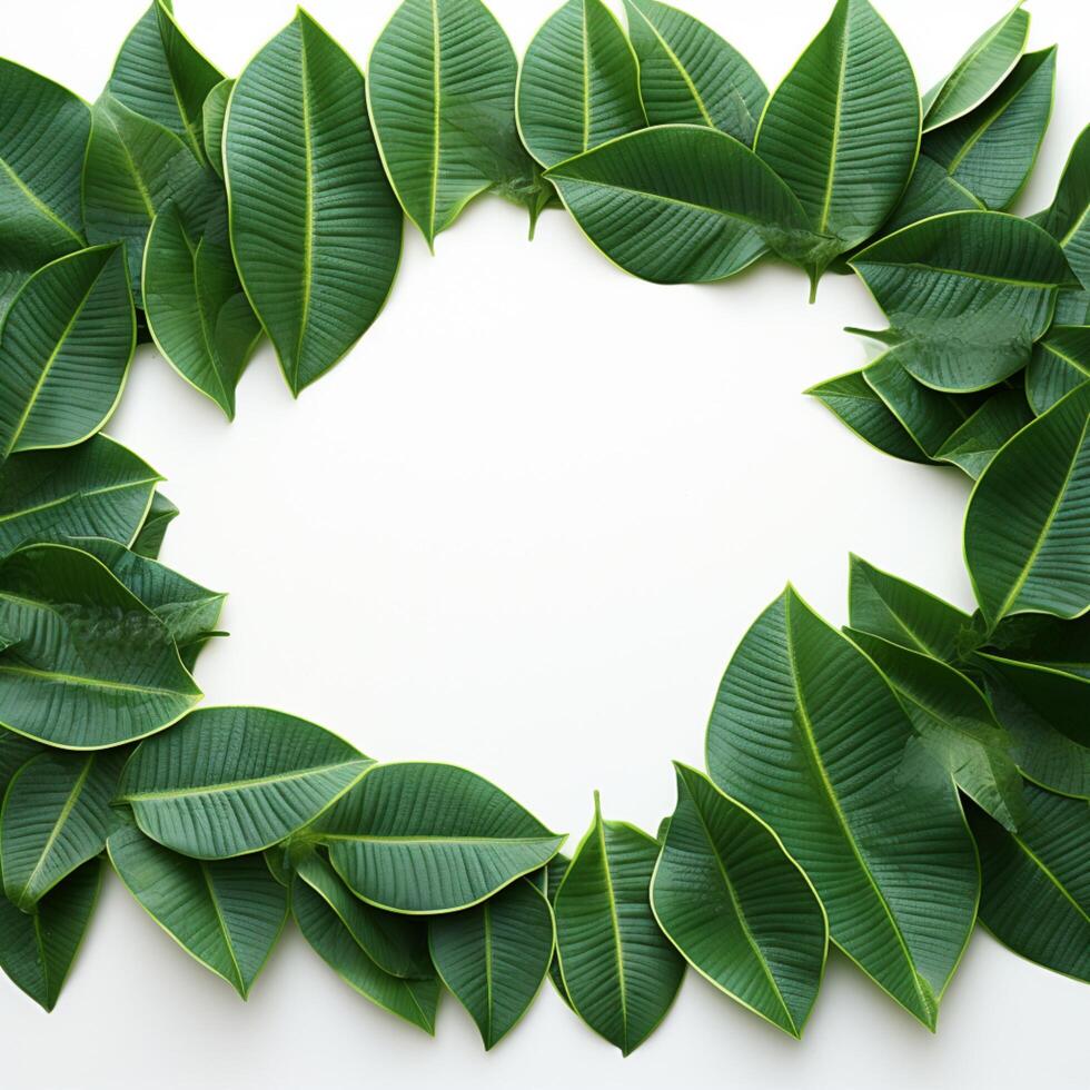 AI generated Leafy border beauty Green plumeria leaf frame on white background For Social Media Post Size photo