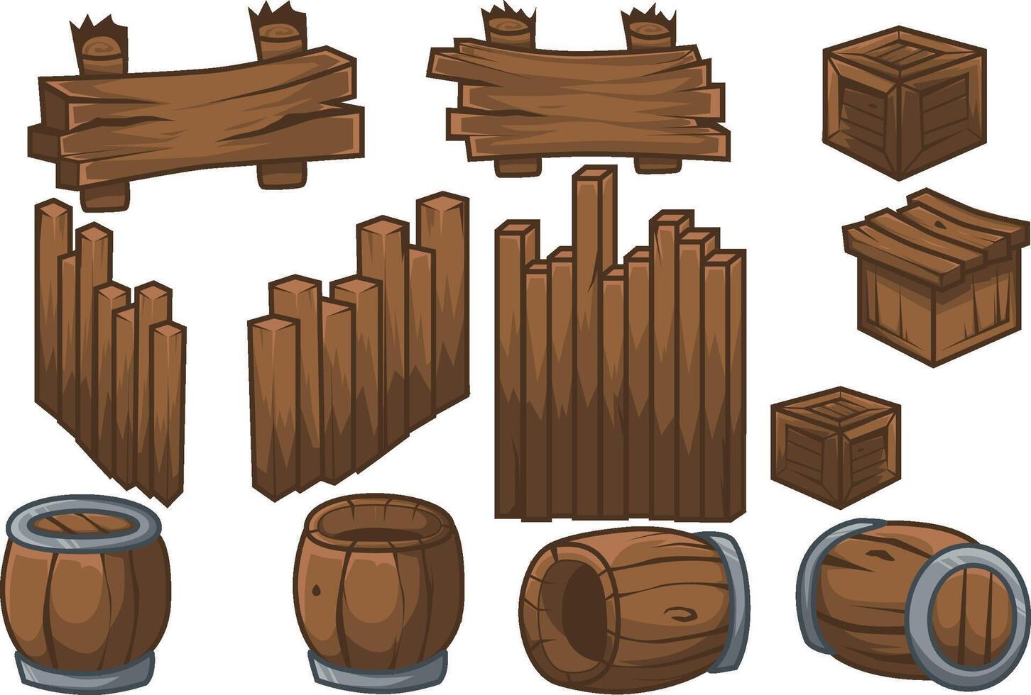 Set of Barrels and Fences vector