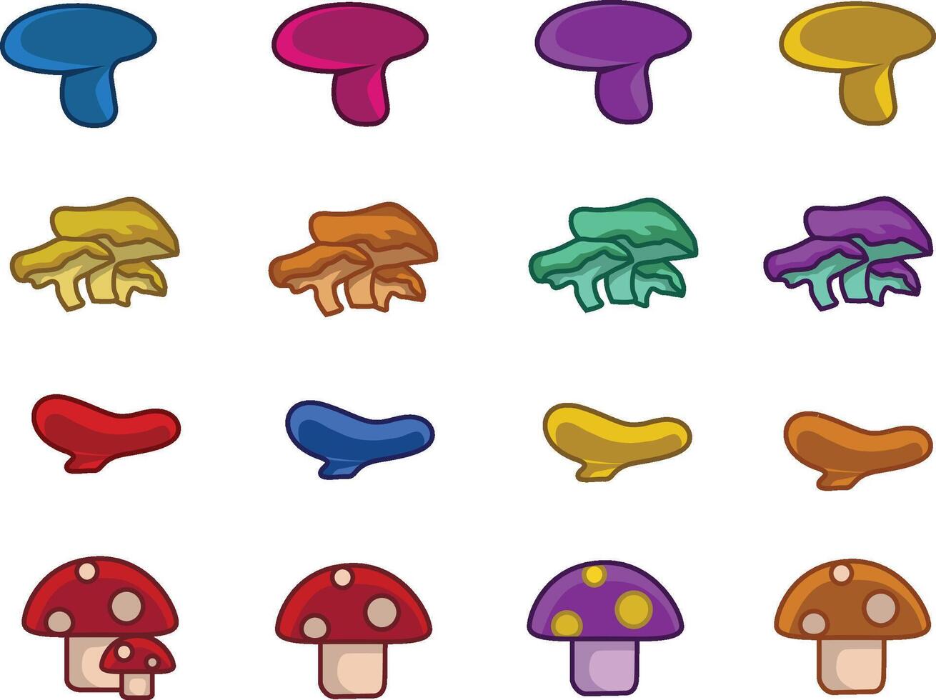 Set of Mushrooms in various colours vector