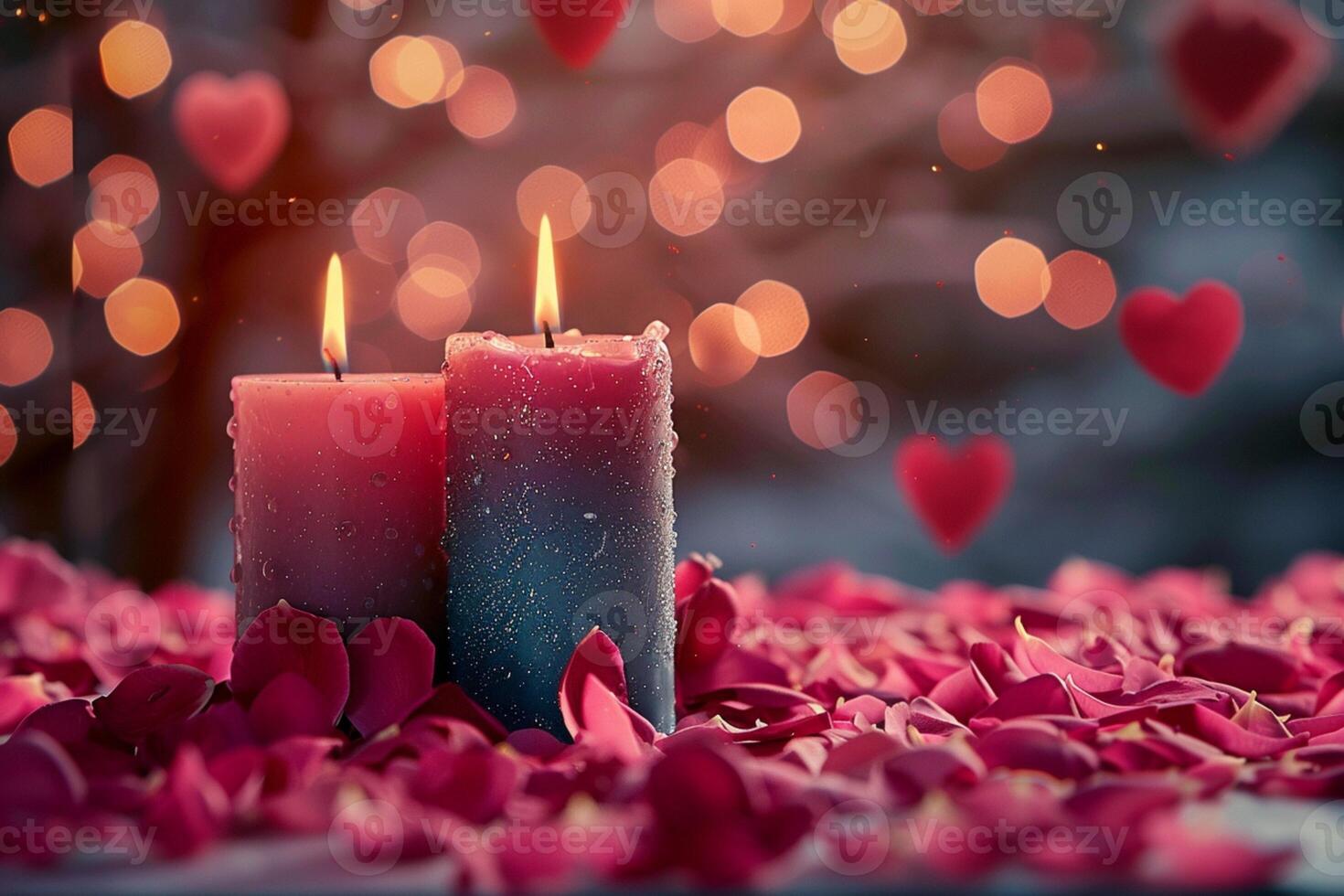 AI generated Romantic ambiance Handmade candles themed for Valentines Day with text space photo