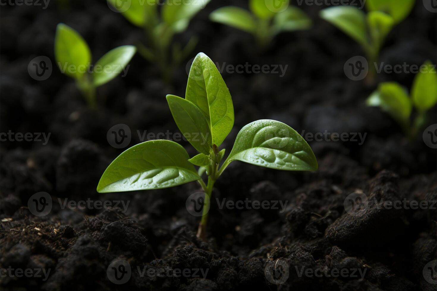 AI generated Sprouting life Top down view of an avocado plant growing photo