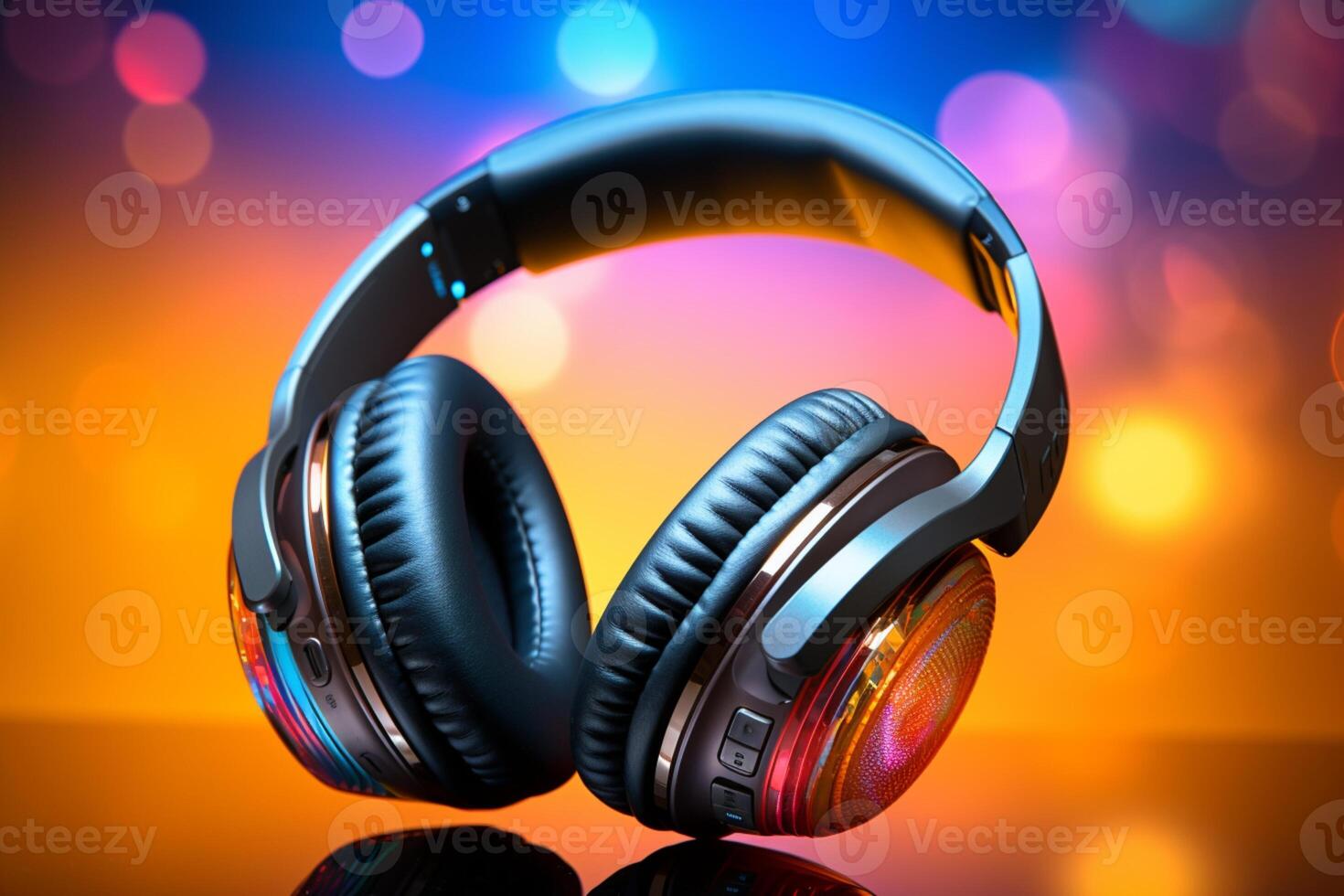 AI generated Sound immersion Headphones against a colored backdrop for music wallpaper photo