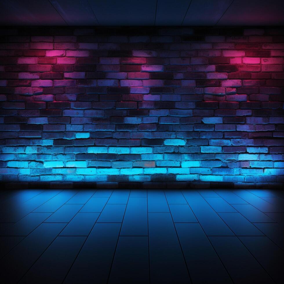 AI generated Urban vibes Glowing neon lights on a stylish dark brick wall For Social Media Post Size photo