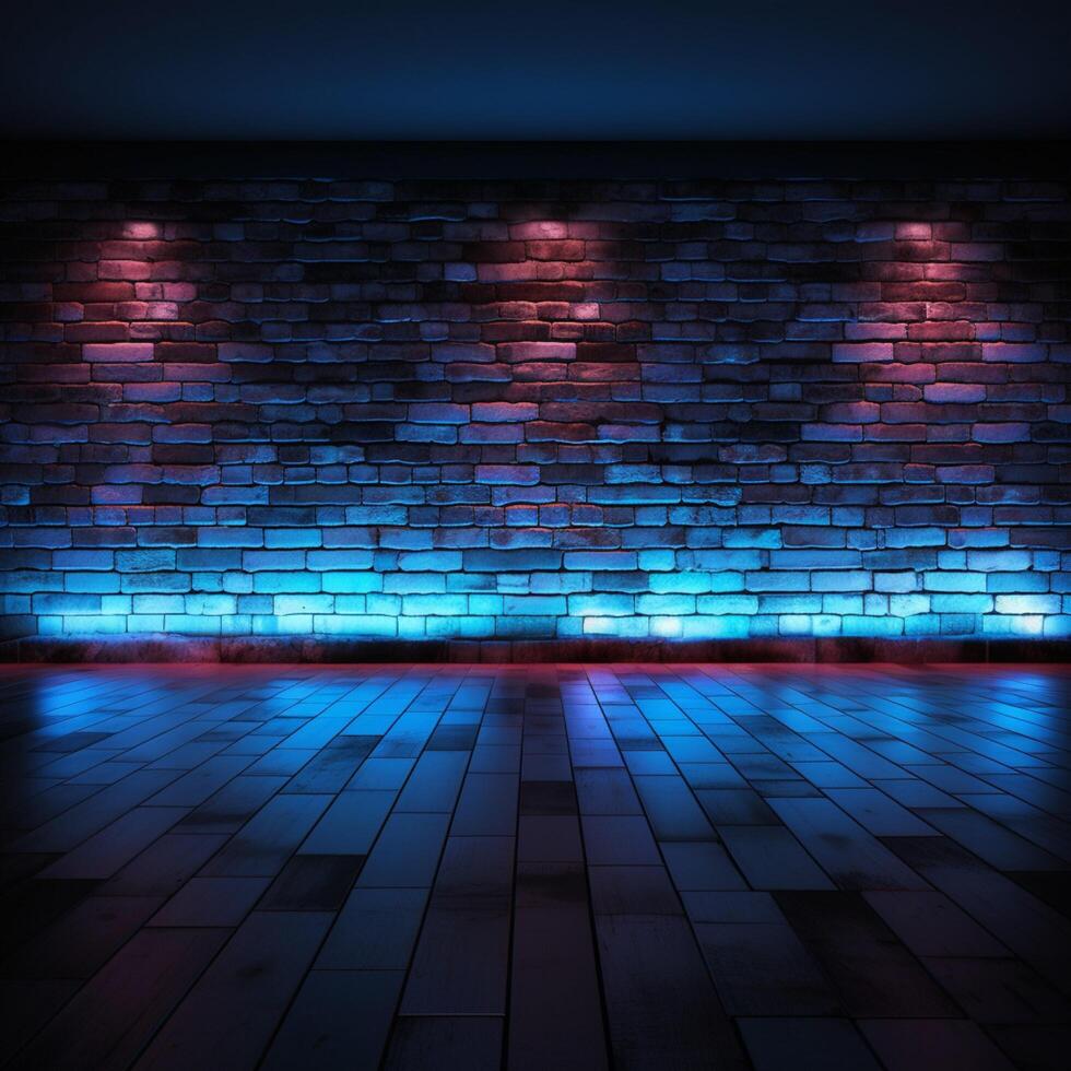 AI generated Urban vibes Glowing neon lights on a stylish dark brick wall For Social Media Post Size photo