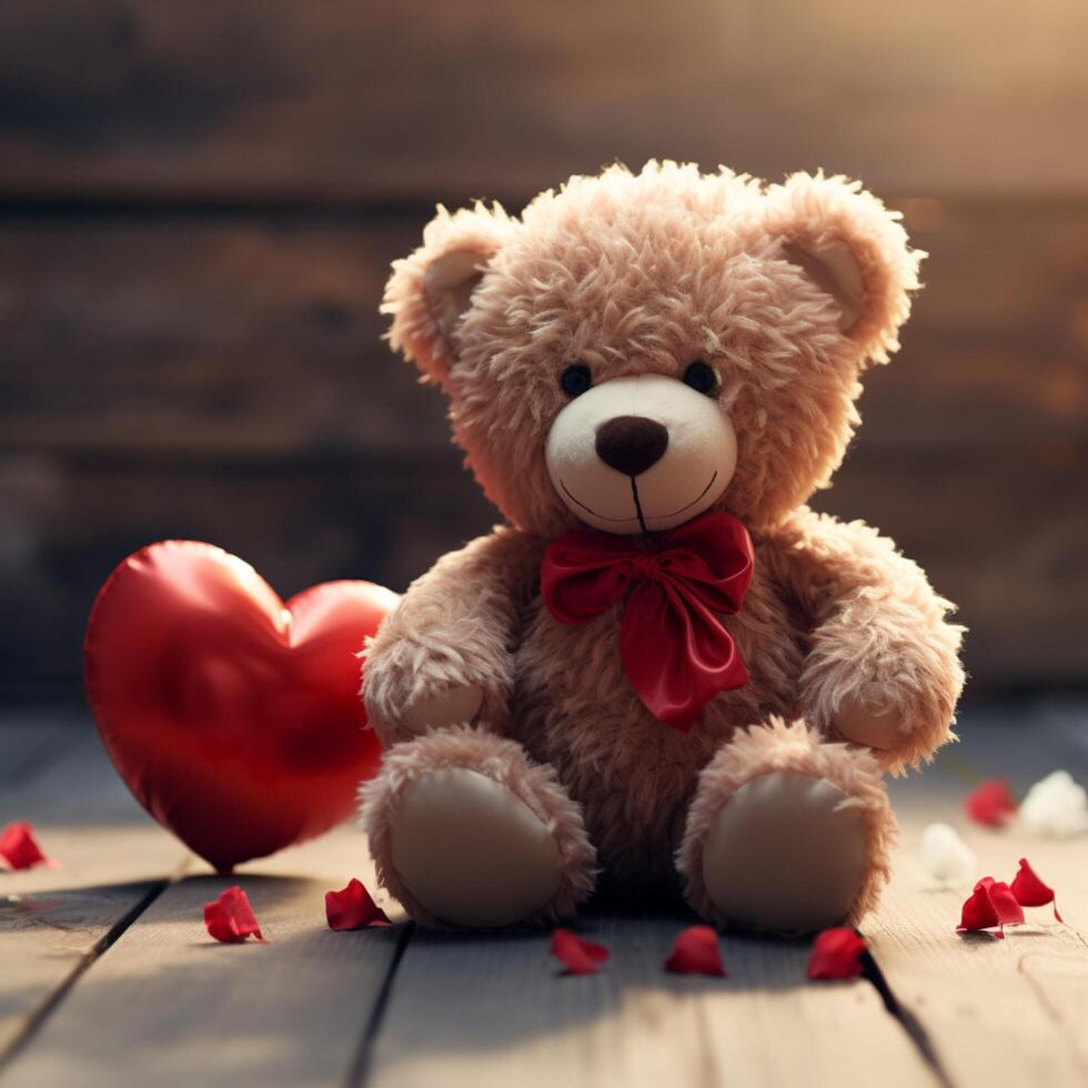 AI generated Loveable charm Teddy bear holding a red heart, Valentines concept For Social Media Post Size photo