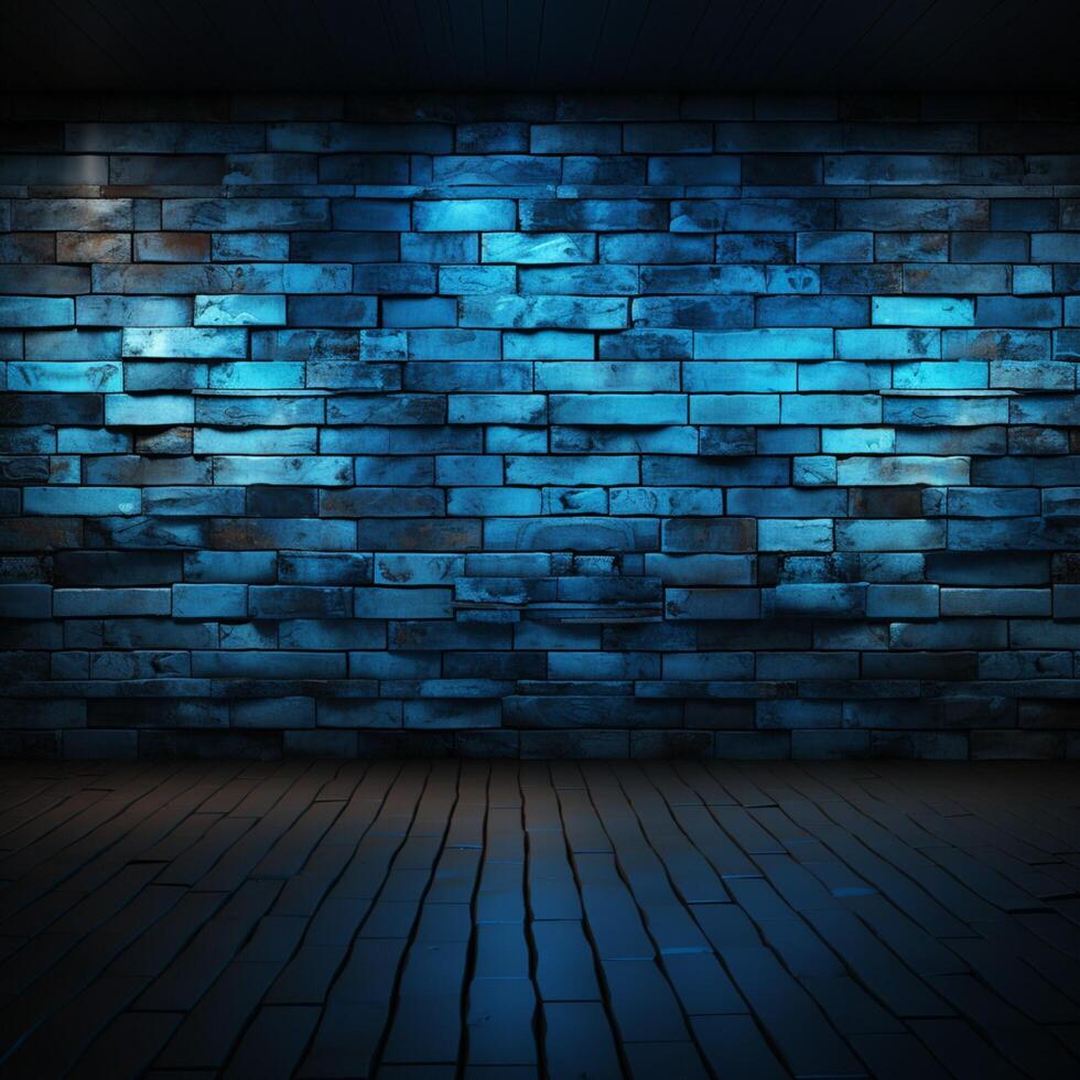 AI generated Cyberpunk aesthetics 3D rendering of a dark blue brick wall For Social Media Post Size photo