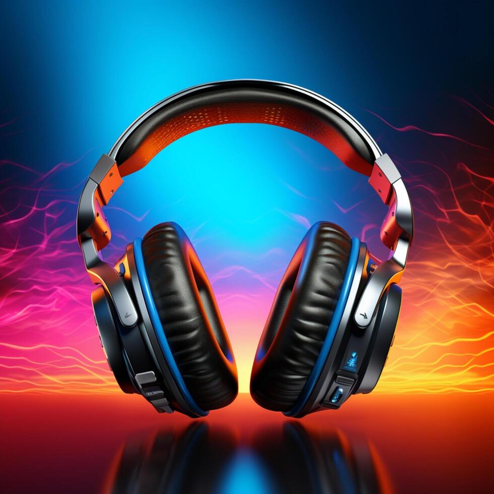 AI generated Audio spectrum Headphones on background create a dynamic music banner For Social Media Post Size photo