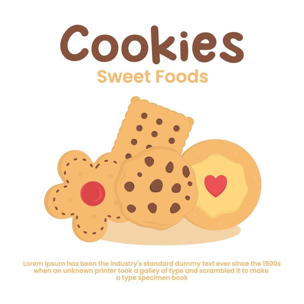 promotional flyer background with illustrations of various butter cookies with copyspace vector