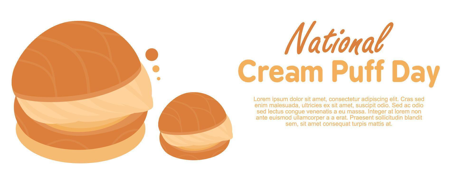 illustration of a cream puff with abundant cream on a white background with copy space vector