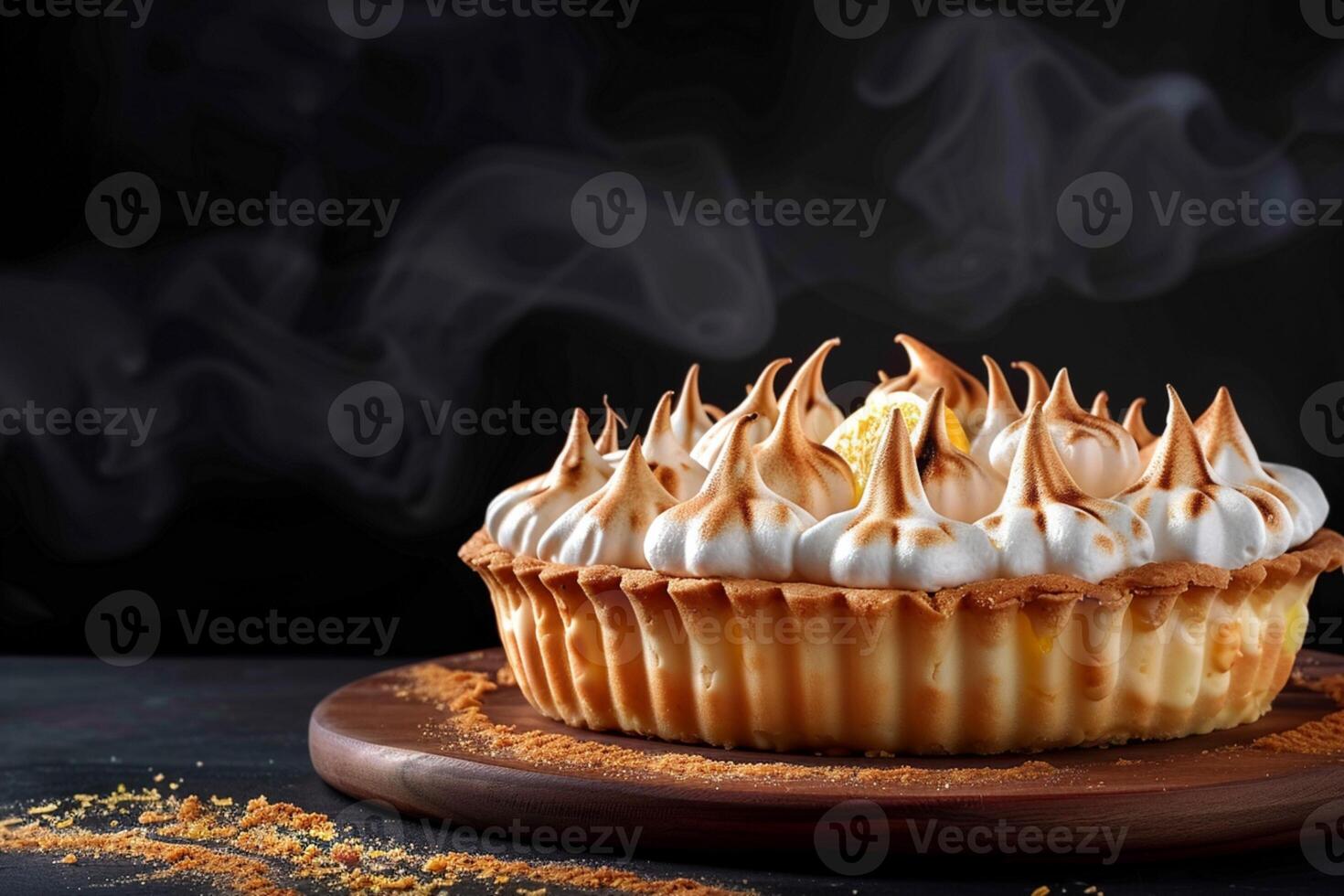 AI generated Citrus indulgence Delicious Lemon Meringue Pie against dark backdrop photo