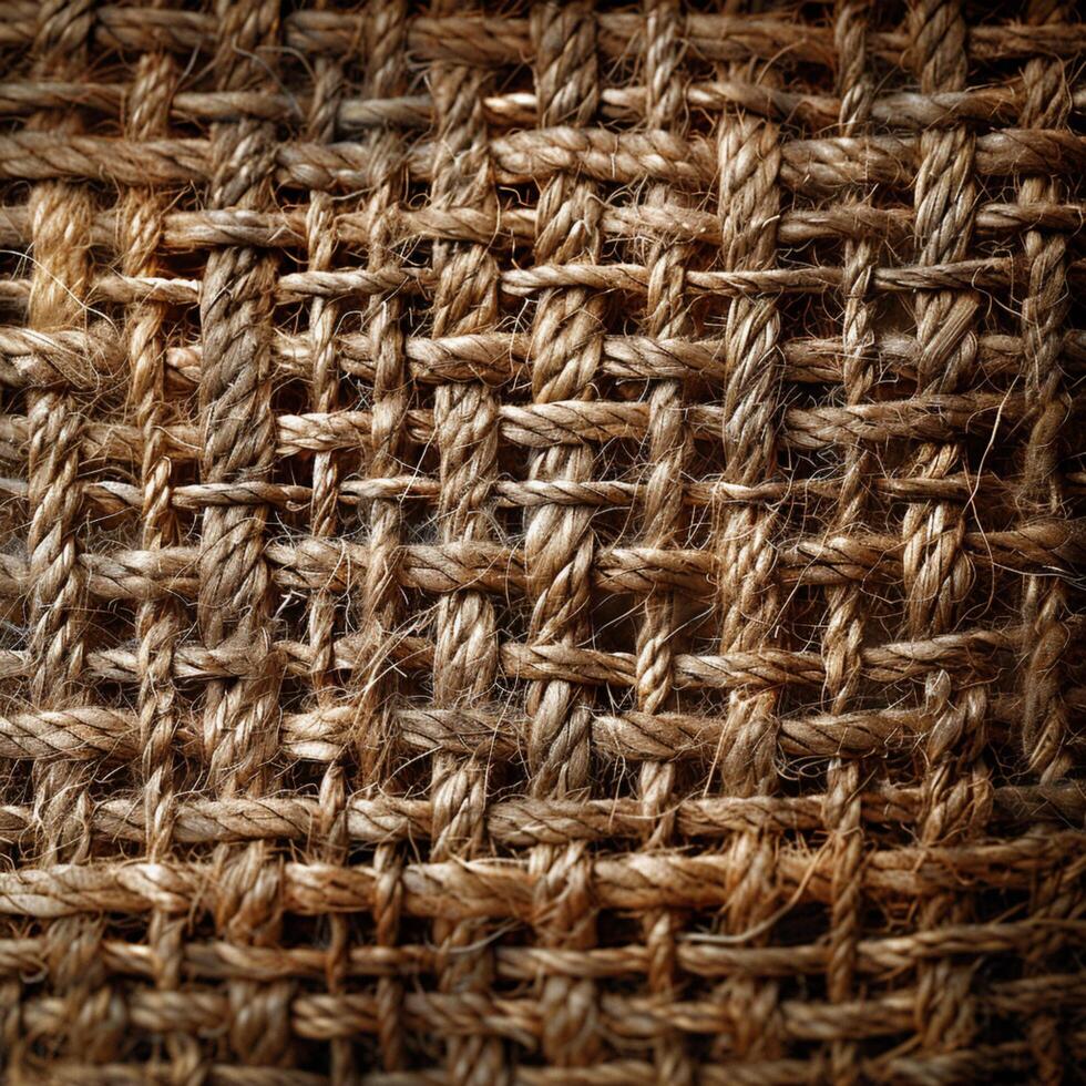 AI generated Detailed texture Close up showcasing the coarse weave of burlap fabric For Social Media Post Size photo