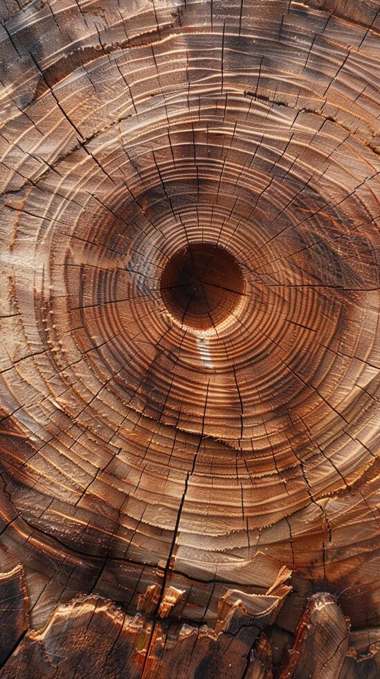 AI generated Circular wood pattern, age rings intricately cut with a chainsaw Vertical Mobile Wallpaper photo