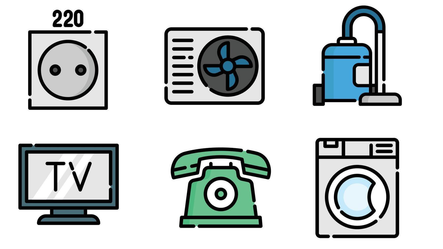 Hotel rooms and facilities vector art outline colored