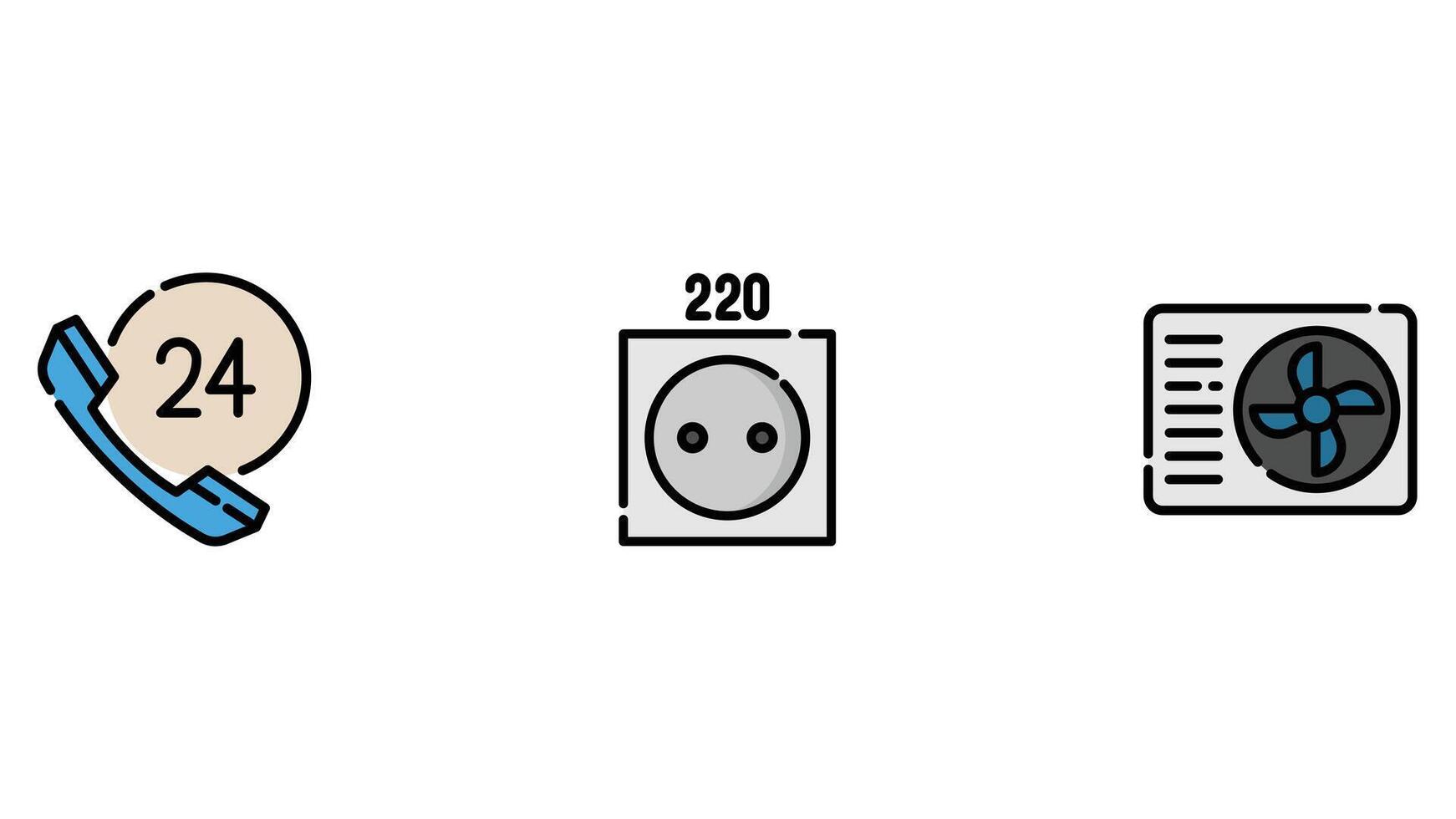 Hotel rooms and facilities vector art outline colored