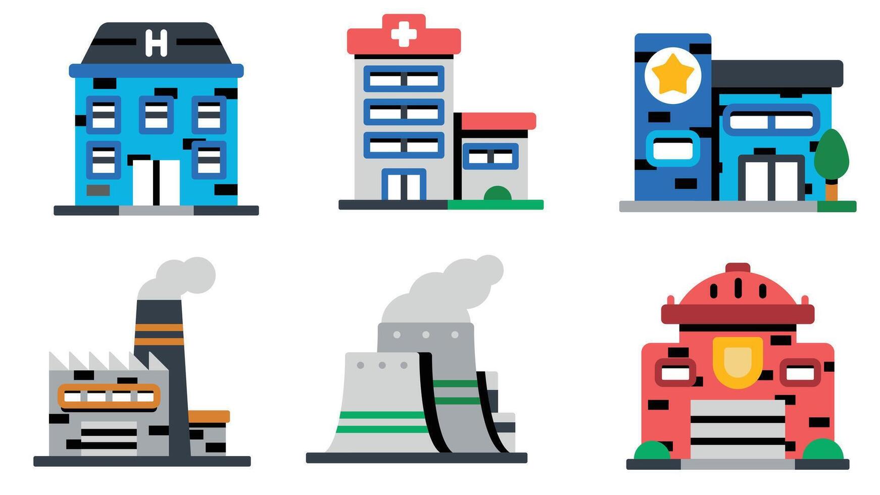 City municipality services and facility management vector icon set