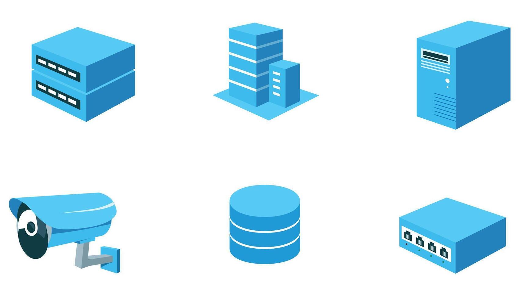 Data storage and technology, servers databases vector icon set