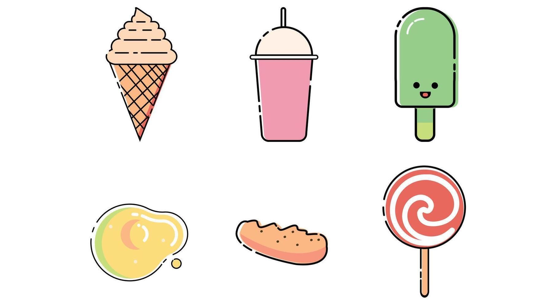 dulces y bebidas y helado vector Arte aislado