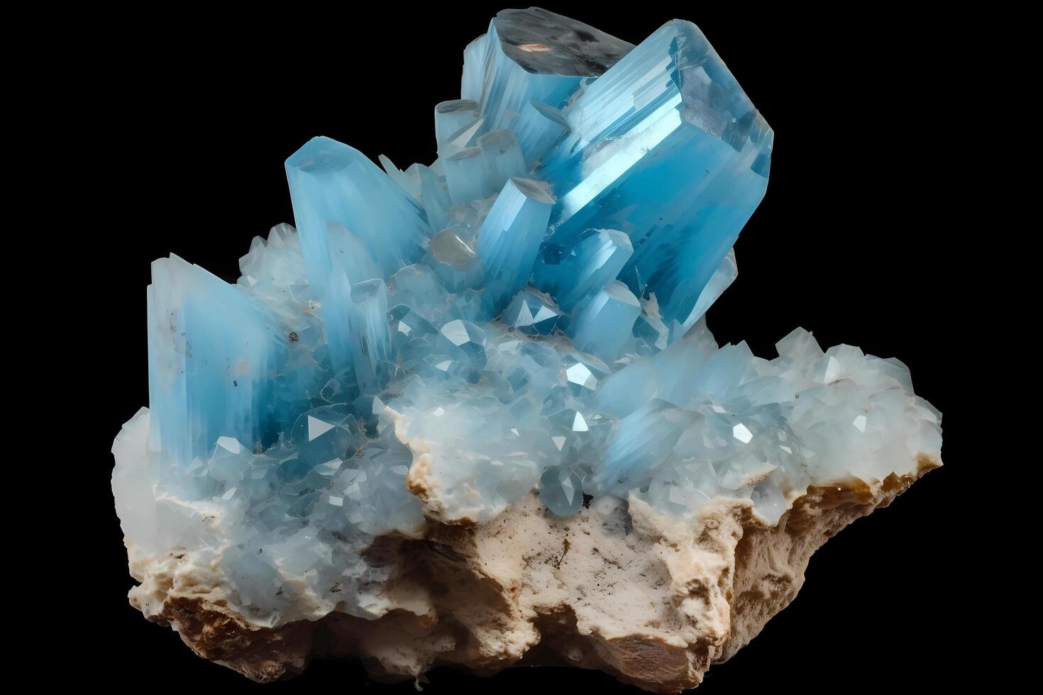 AI generated Celestine - Found in USA, Madagascar, Spain - Strontium sulfate mineral used in fireworks, ceramics, and as a source of strontium photo