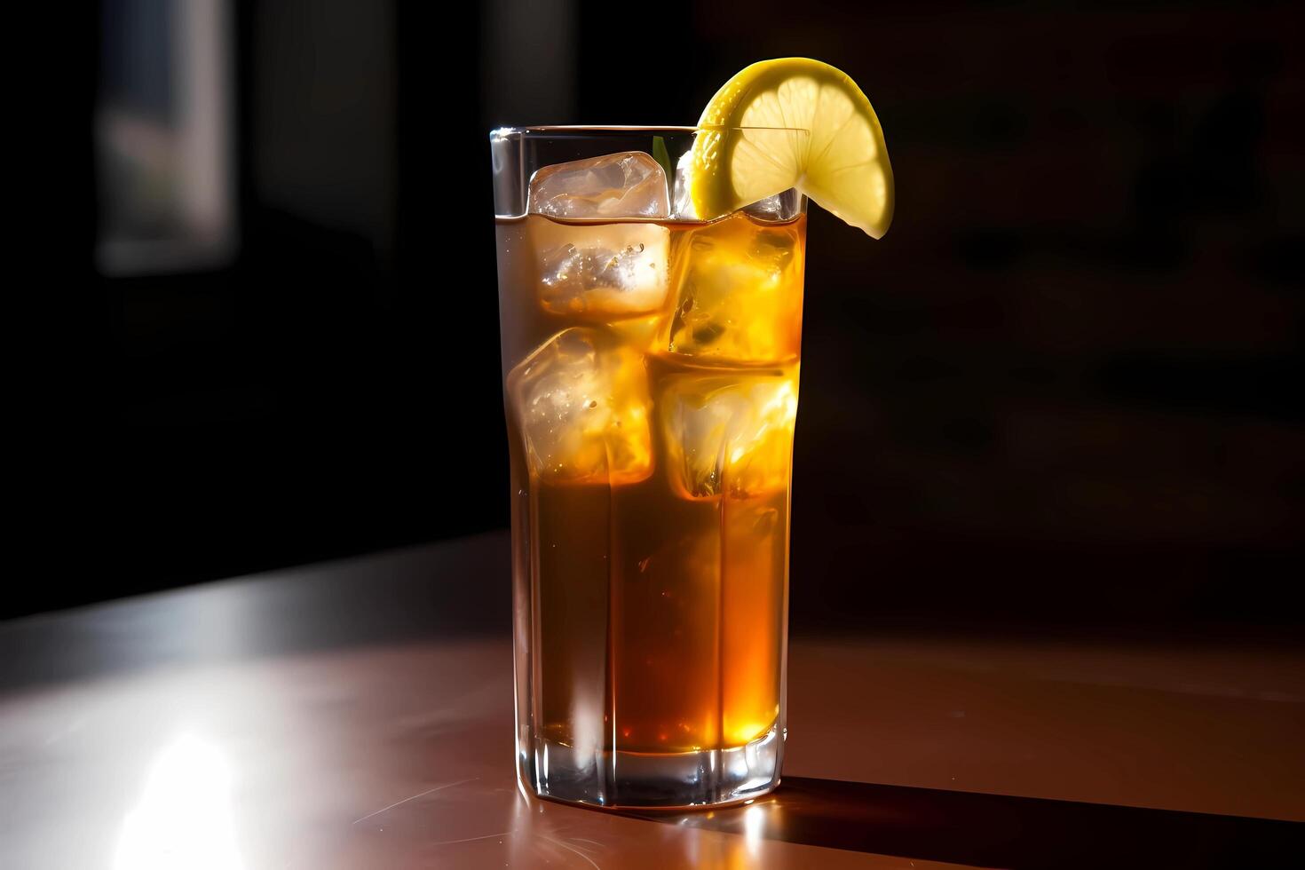 AI generated Long Island Iced Tea - Originated in the United States, made with vodka, gin, rum, tequila, triple sec, lemon juice, and cola photo