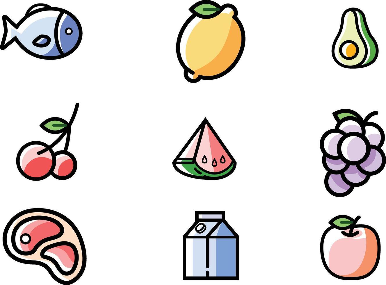 comida conjunto íconos con sano y insalubre artículos vector ilustración