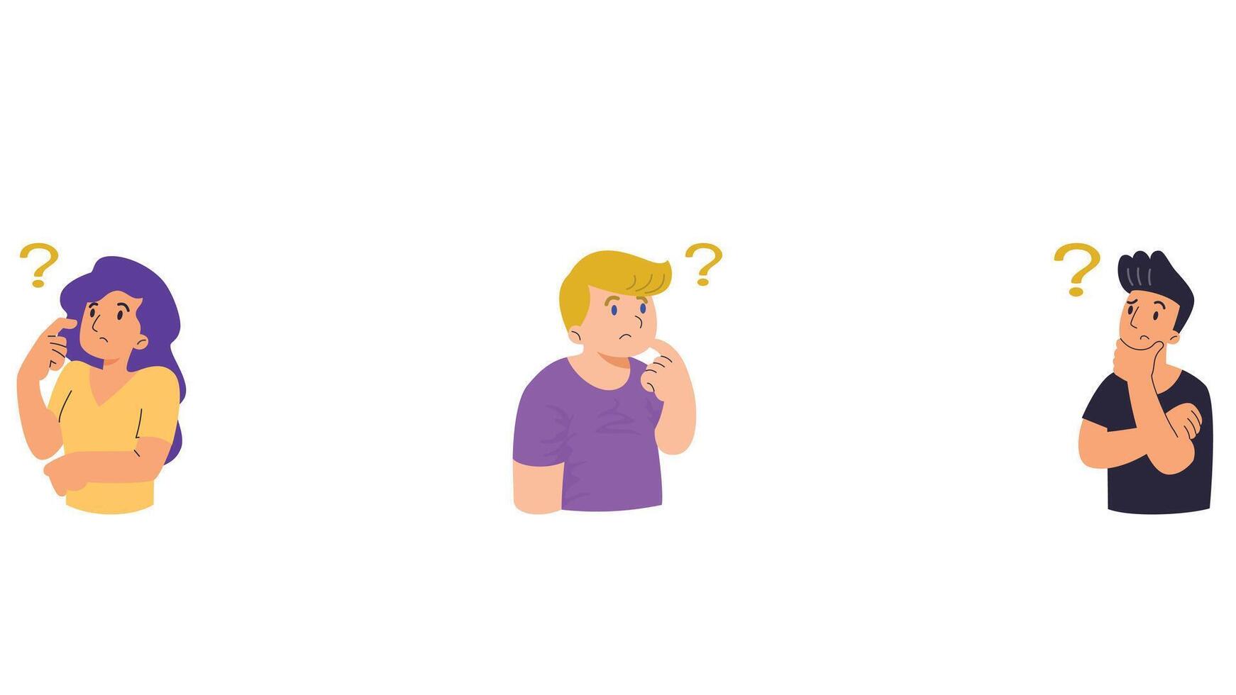 confused and challenged person with question mark on head, thinking person vector illustration