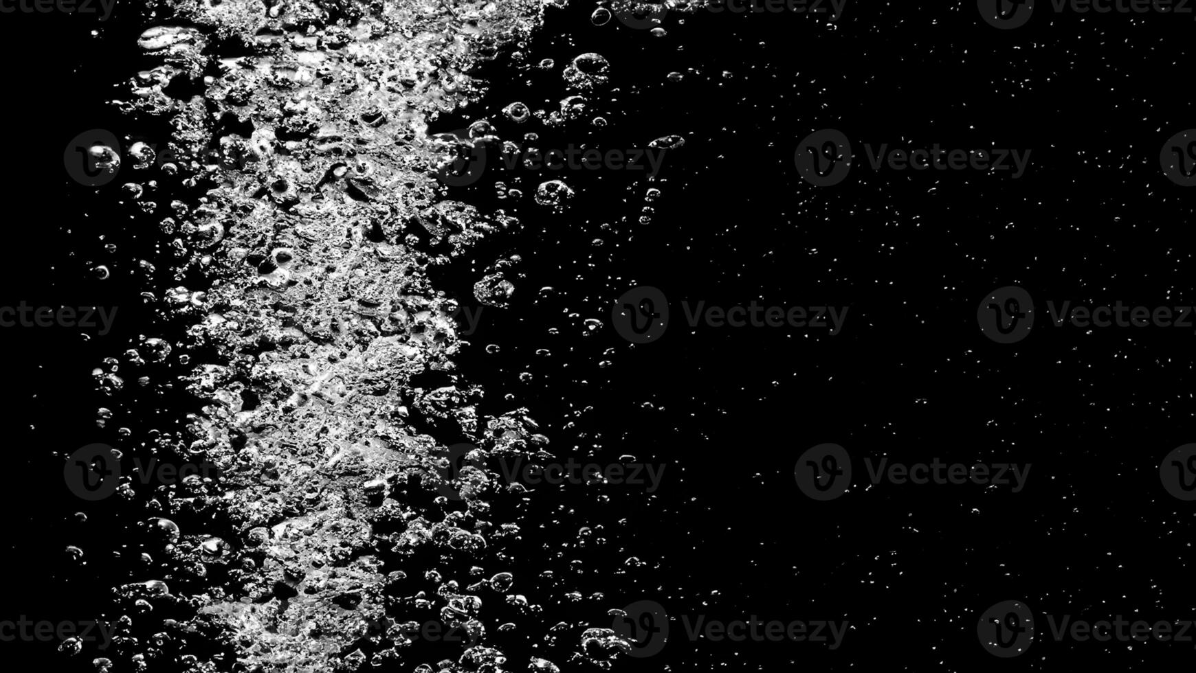 AI generated Soda water bubbles splashing underwater against black background. photo