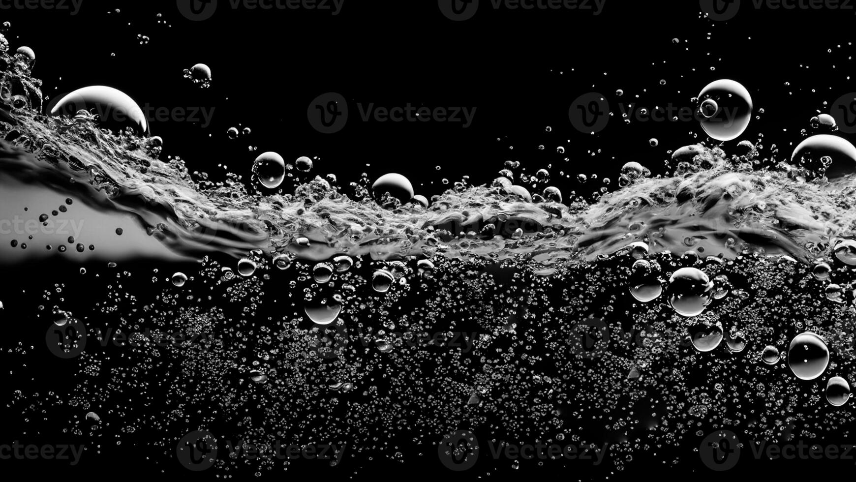 AI generated Soda water bubbles splashing underwater against black background. photo