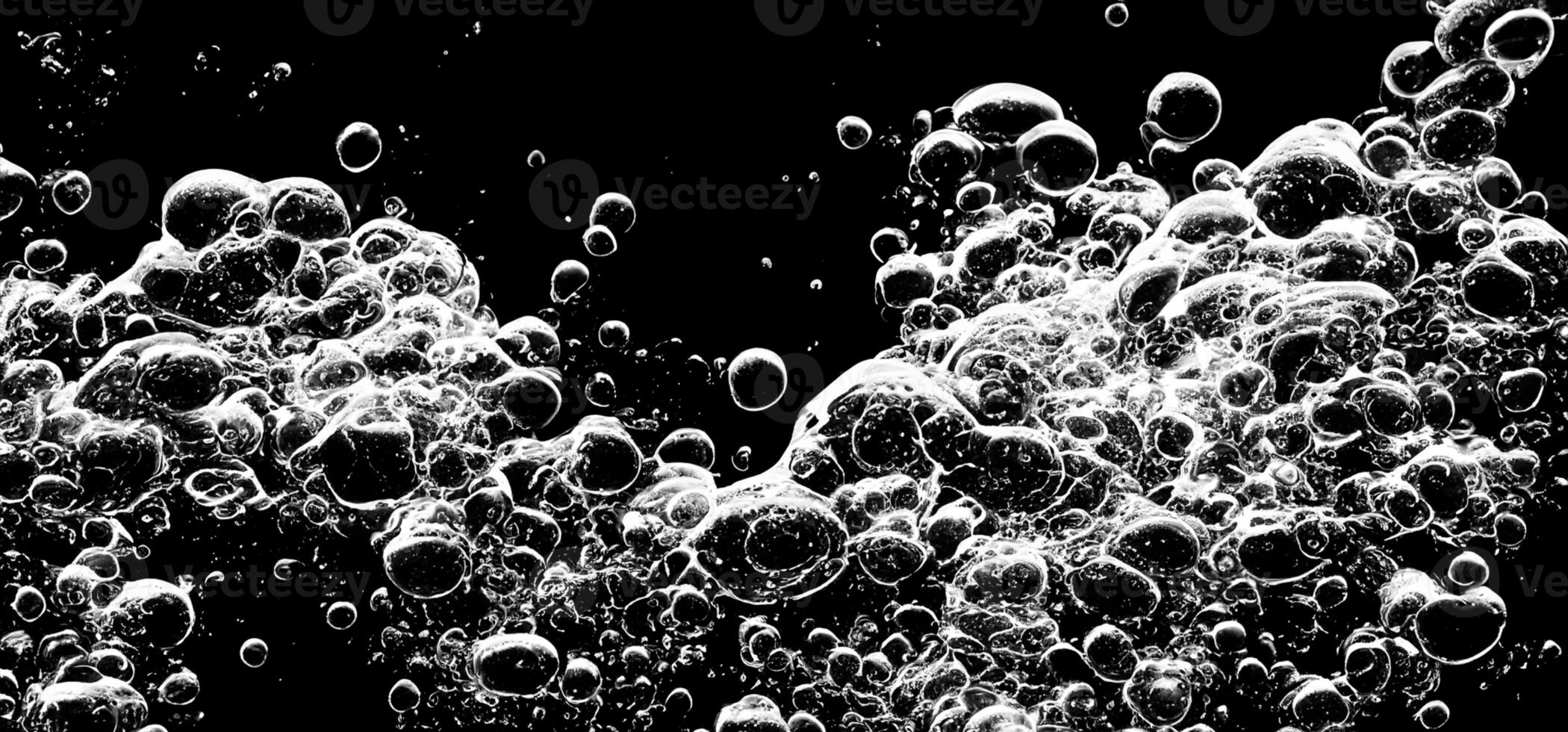 AI generated Soda water bubbles splashing underwater against black background. photo