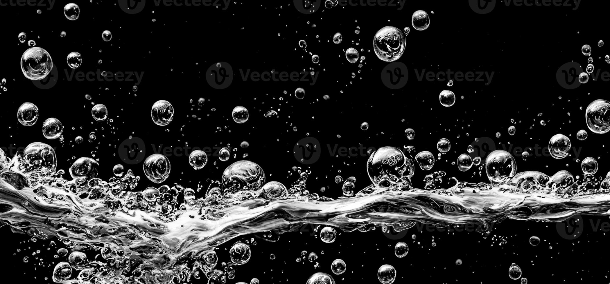 AI generated Soda water bubbles splashing underwater against black background. photo