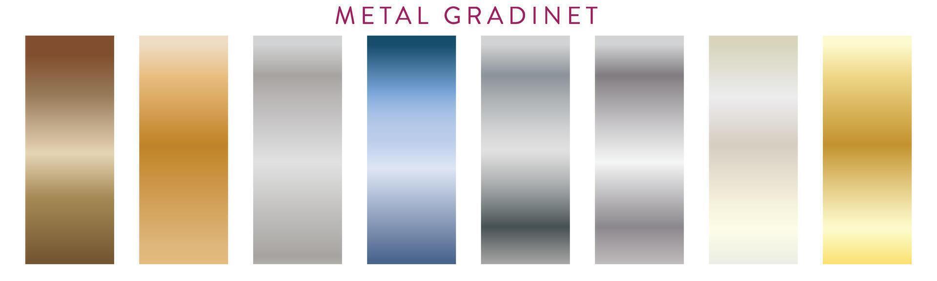Metallic gradient big set. Shiny metal texture gradation background collection. Elegant, shiny and bright pastel color vector gradient background. Big collection of metal gradation background.