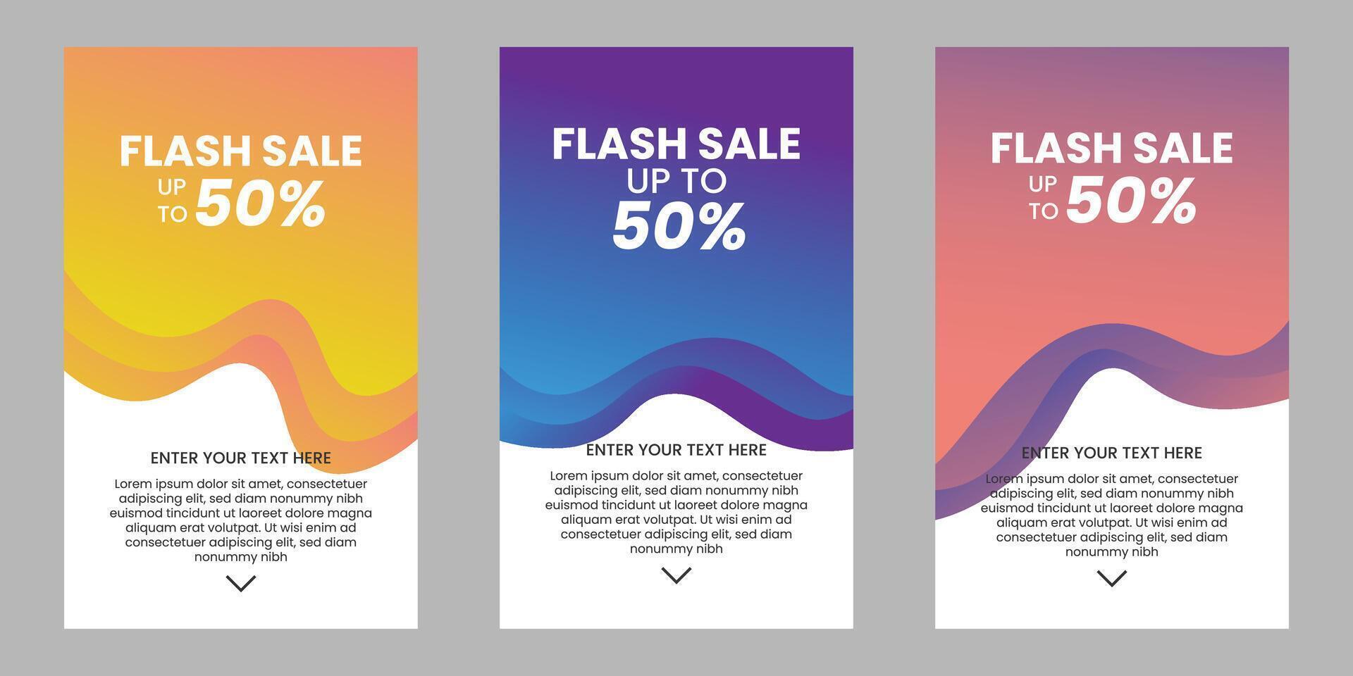 Vector gradient banner set of discounts and flash sales on social media and stories.