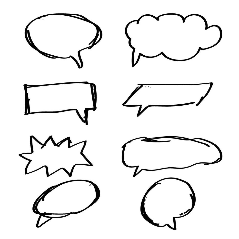 Speech Bubble doodle hand drawnset. Talk bubble. Cloud speech bubbles collection. Vector