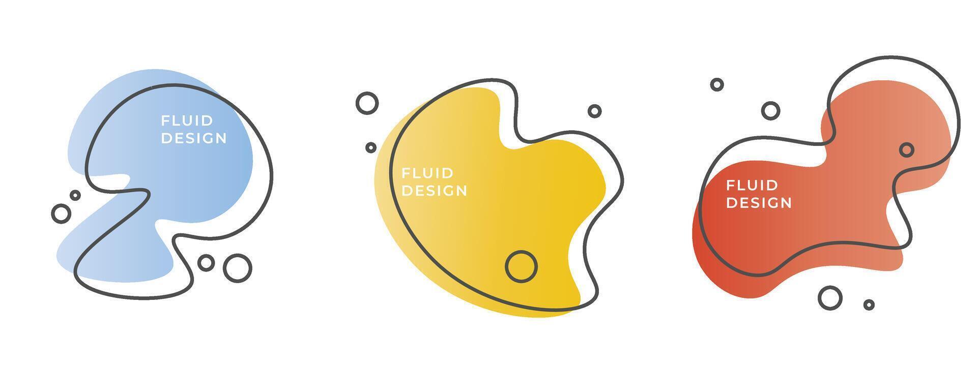 Modern liquid abstract element graphic gradient flat style design fluid vector colorful illustration set banner simple shape template for presentation, flyer, isolated on white background
