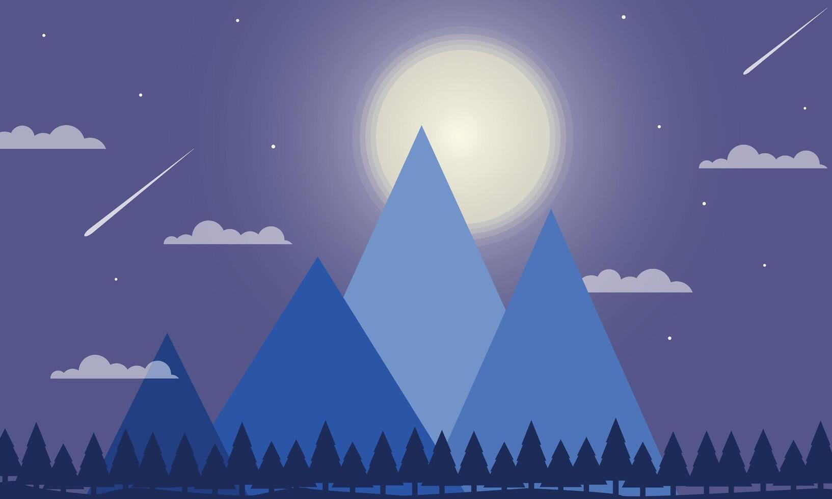Flat design night mountain vector illustration