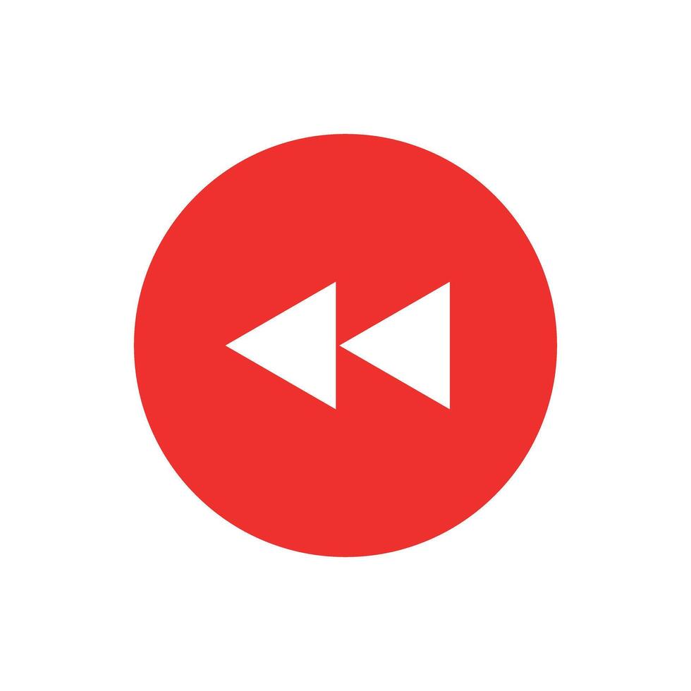 backward red button, vector isolated on white.