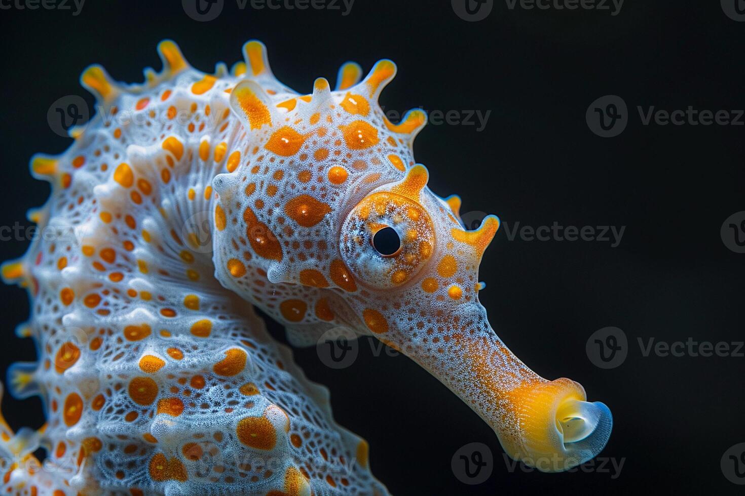AI generated Extreme Macro Shot of Seahorse. Vibrant Orange Hues. Beauty of Nature. Earth Day. AI Generated photo