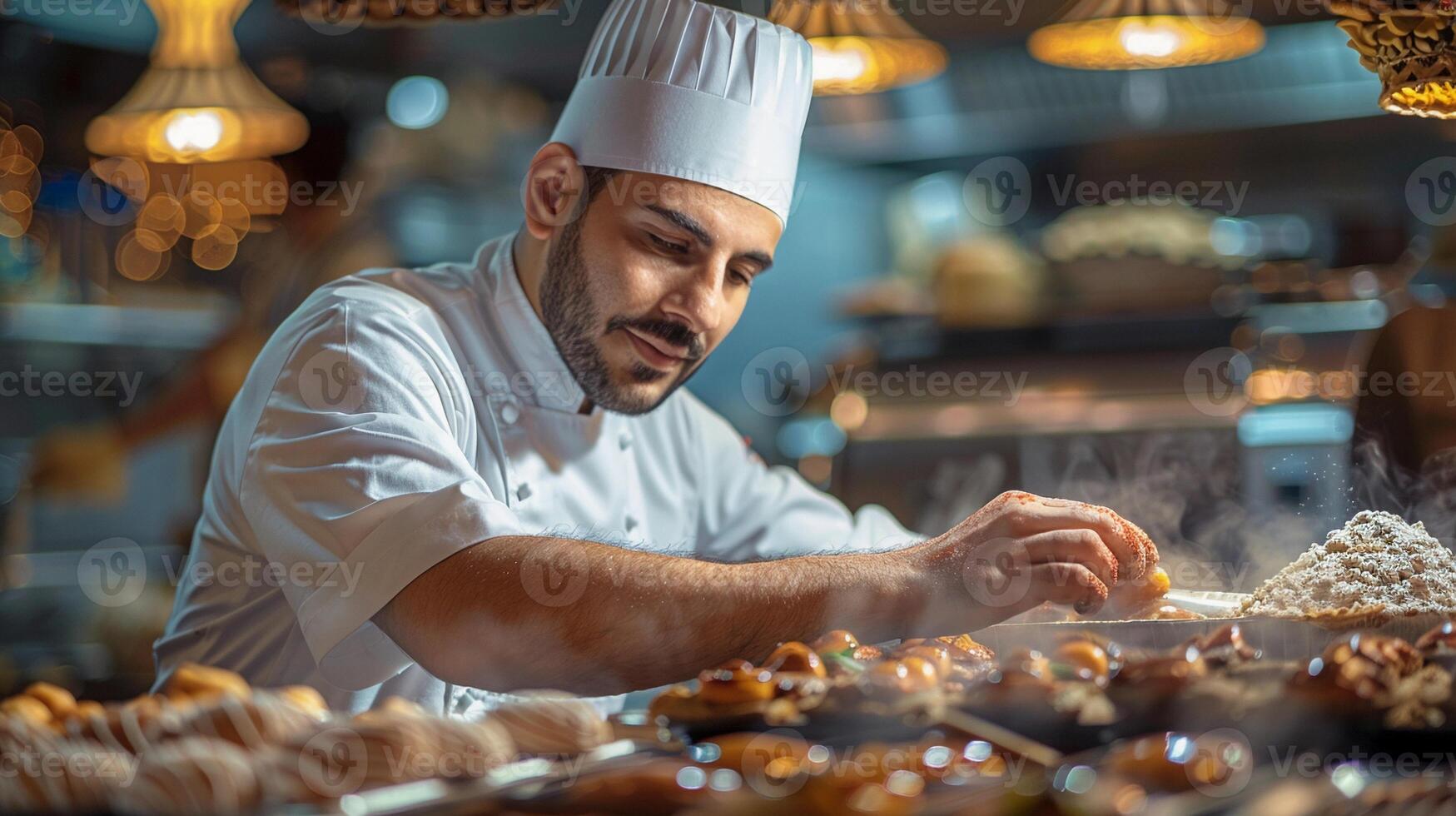 AI generated Skilled chef preparing festive dish Biryani. Preparation for Eid al-Fitr celebrations. AI Generated photo