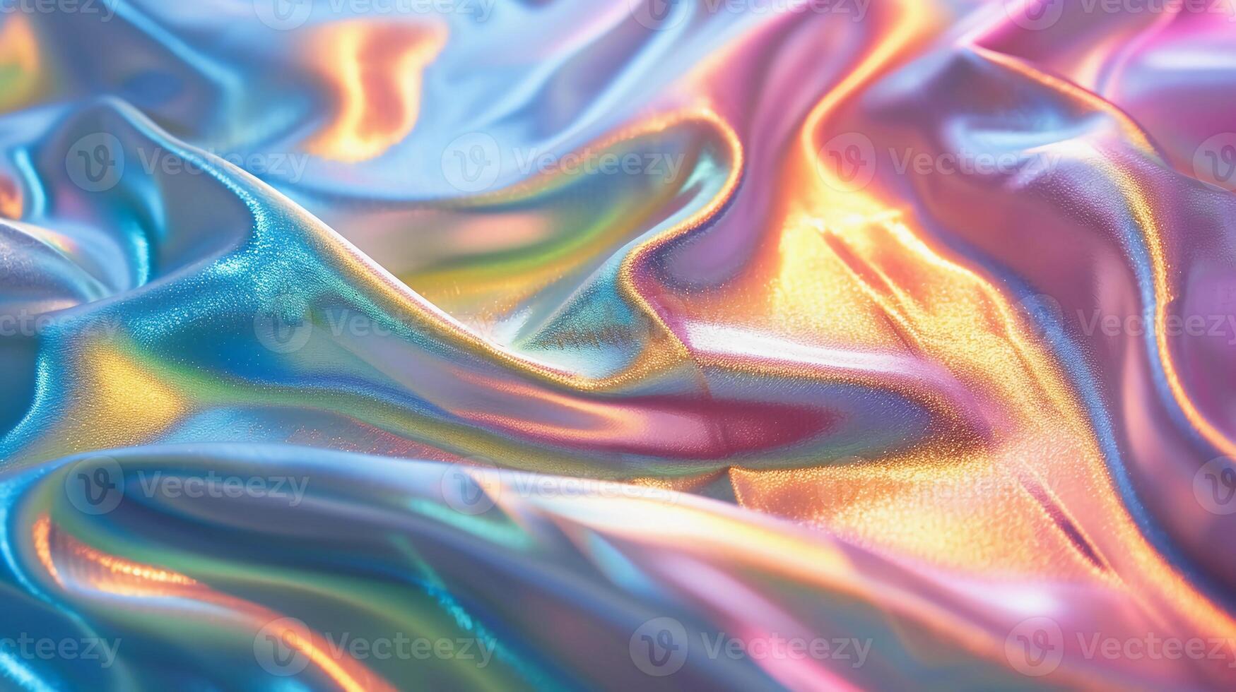 AI generated Iridescent Crinkled Fabric with smooth waves. Soft pastel pink, gold, blue background. AI Generated photo