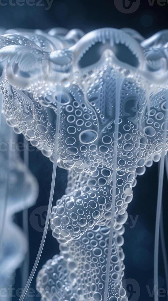 AI generated Close-up of Jellyfish with Detailed Texture Patterns in White and Blue Hues. Earth Day. AI Generated photo
