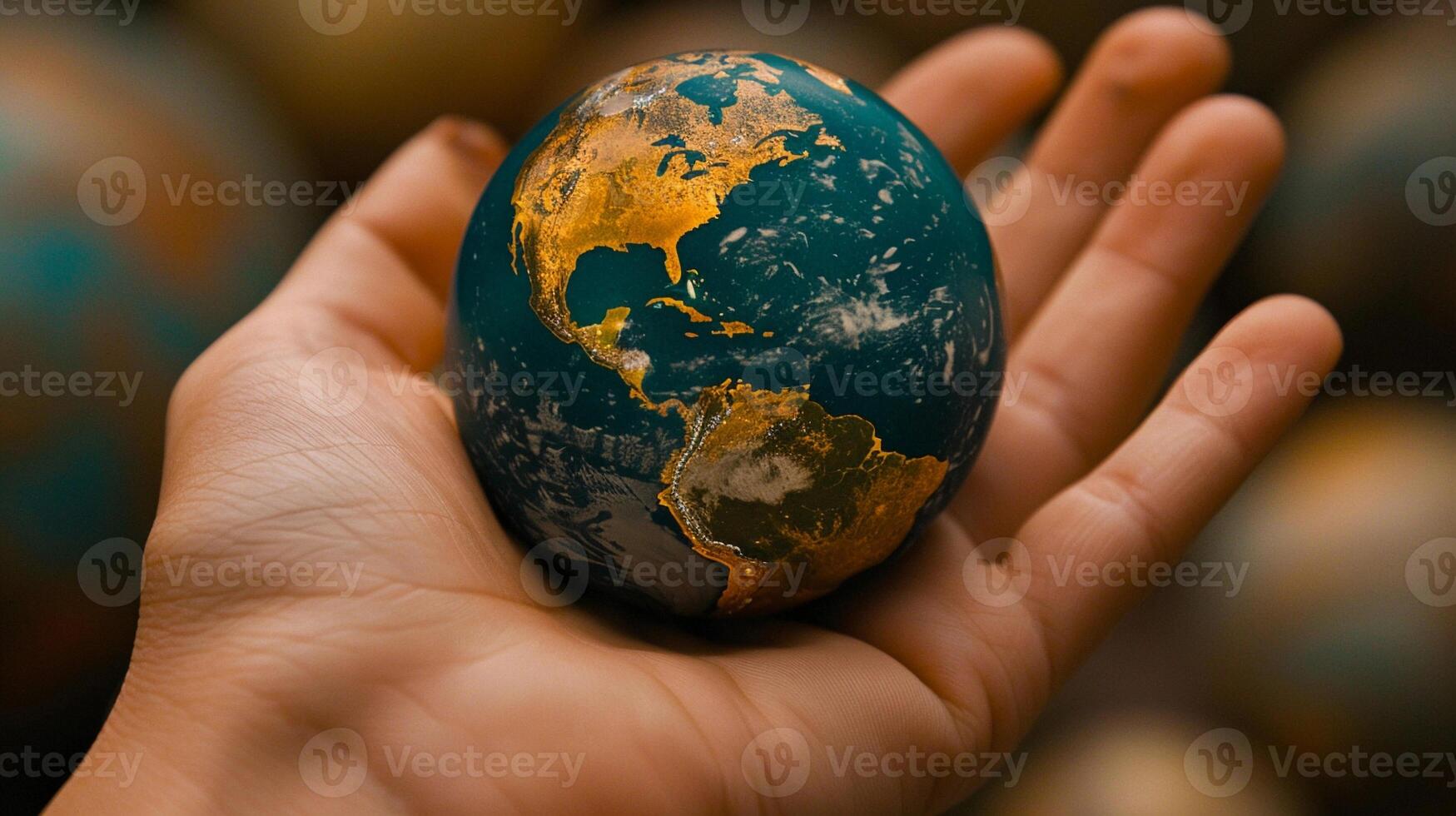 AI generated Hand Holding a miniature Earth Planet. Ecology, Environmental Protection, Earth Day. AI Generated photo