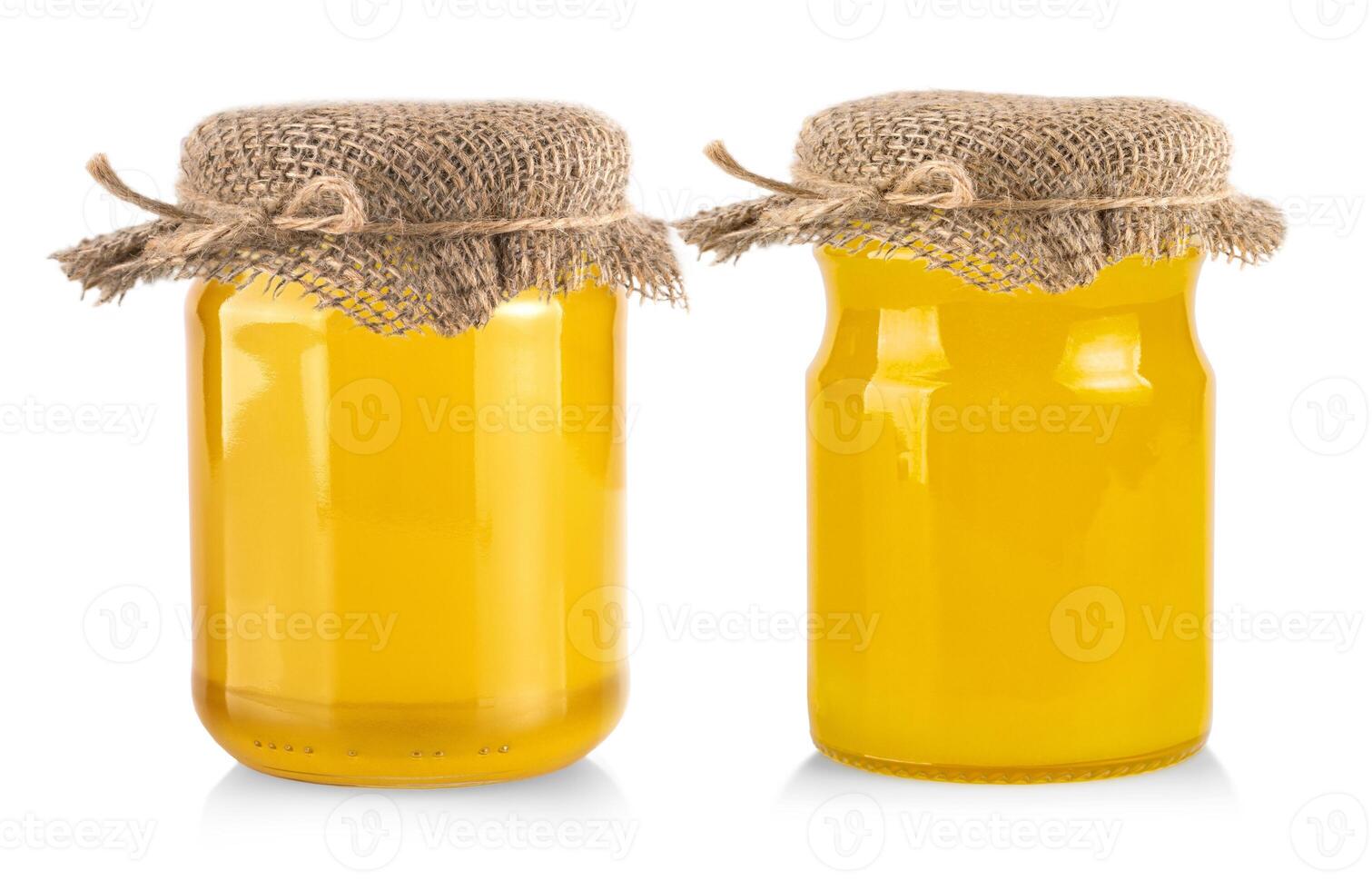 The set of honey banks isolated on white background photo