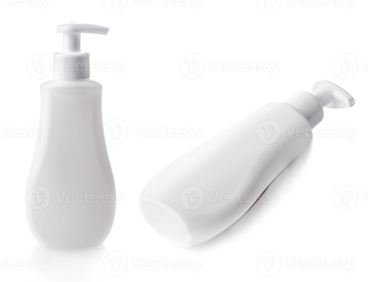 Set of Plastic pump soap bottle without label isolated on white background photo